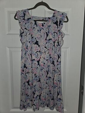 Lilly Pulitzer Navy Paisley Midi Dress with Pink & Light Blue